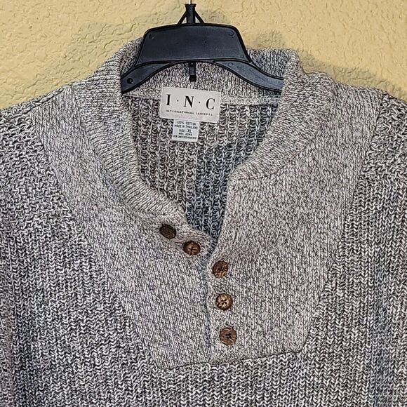 Inc International Concepts Sweater Mens XL Gray Long Sleeve 1/4 Button Heavy - Picture 2 of 12
